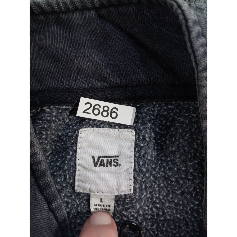 Vans Mens Large Quarter Zip Pullover Sweatshirt Black Gray Washed Fleece Logo - Picture 6 of 6